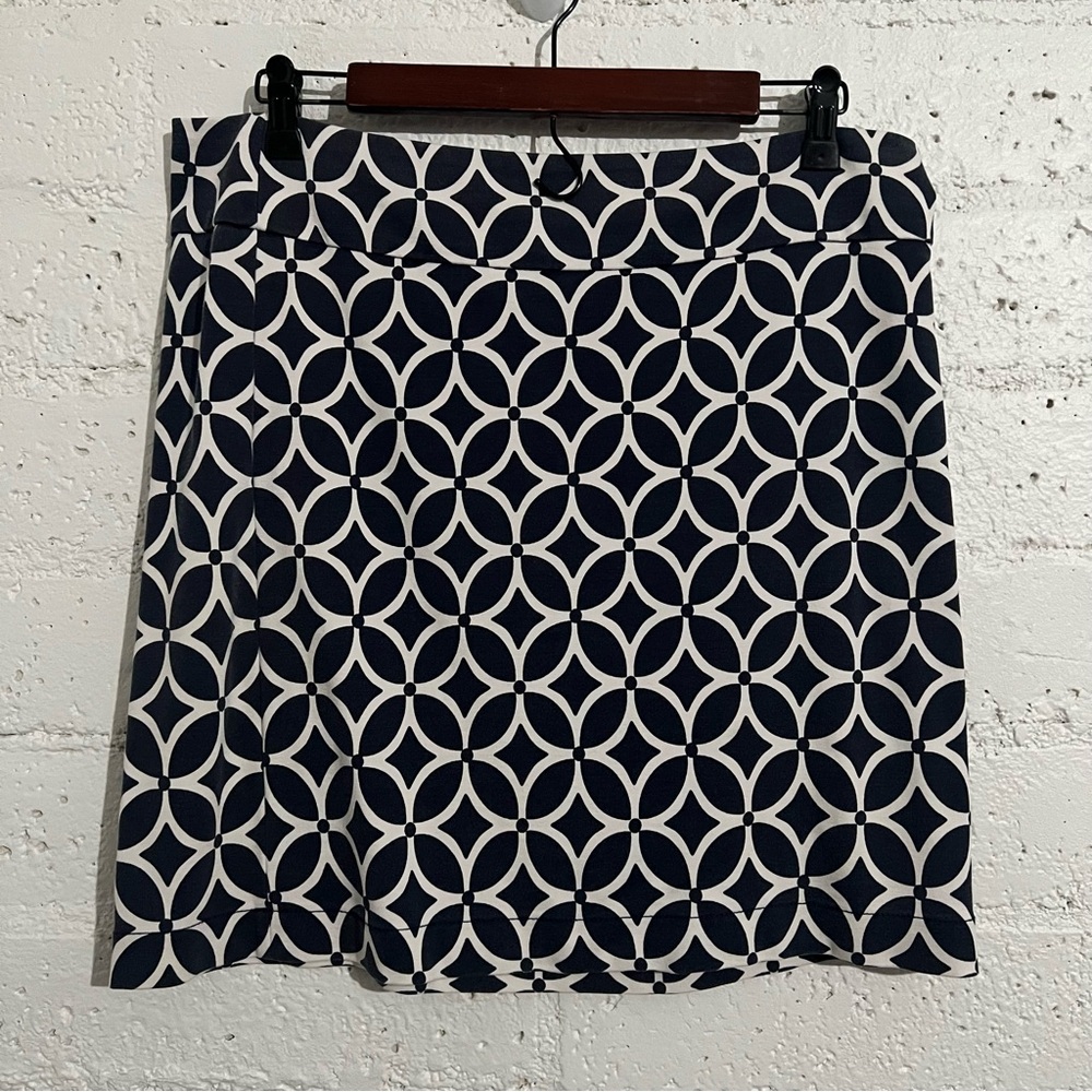 Banana Republic Women's Skirt 10 Blue Pencil Straight Stretch Geometric Print AT